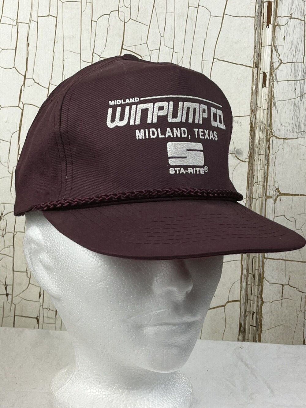 Vintage Midland WINPUMP CO. Snapback Rope Cap COBRA Caps Hat Retro Maroon Rope